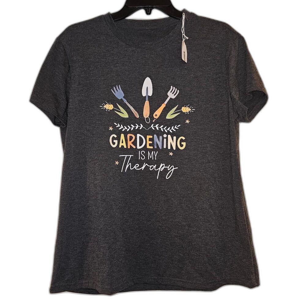 "Gardening is my Therapy" Graphic Dark Gray T-shirt Large NWT